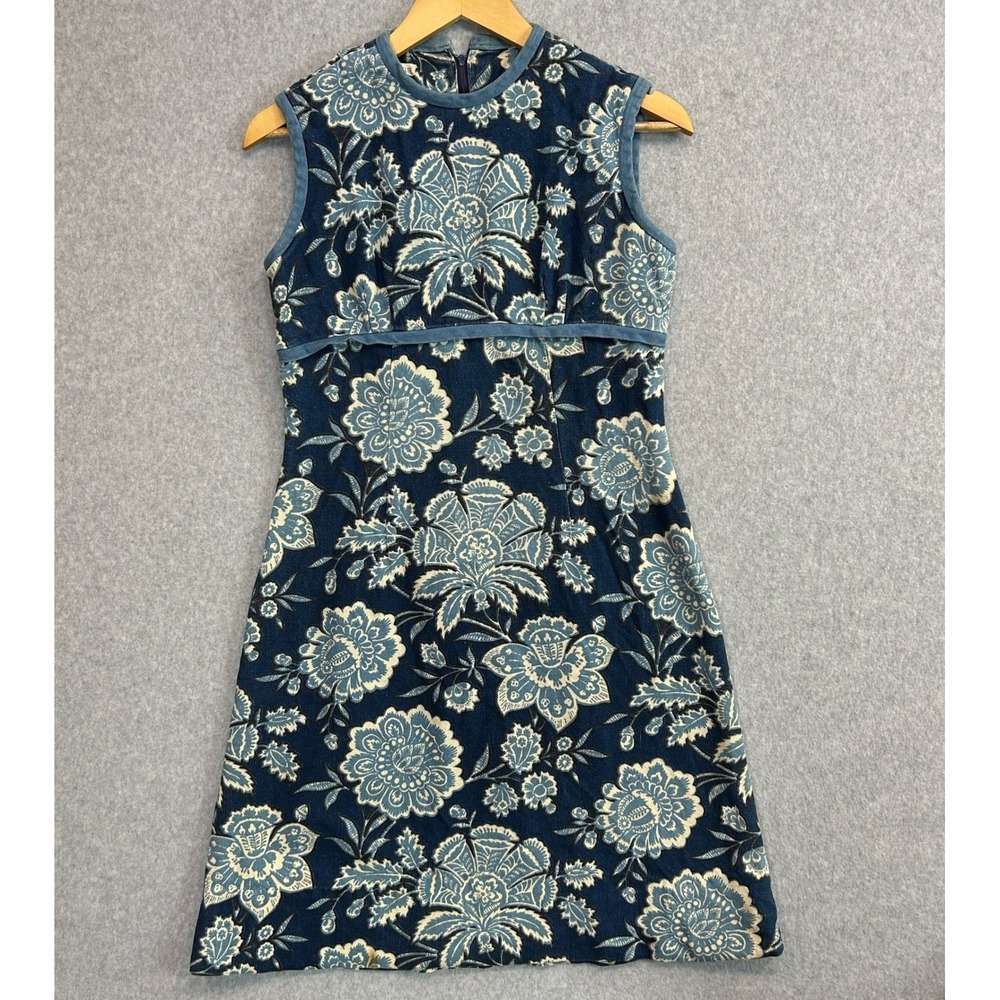 Bonwit Teller Vintage Tapestry Dress Navy Floral Shift Sleeveless Size Small ?